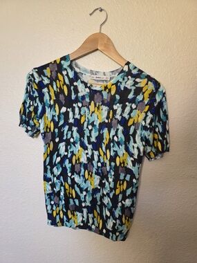 Zara Knit Multicolor Abstract Print Short Sleeve Top